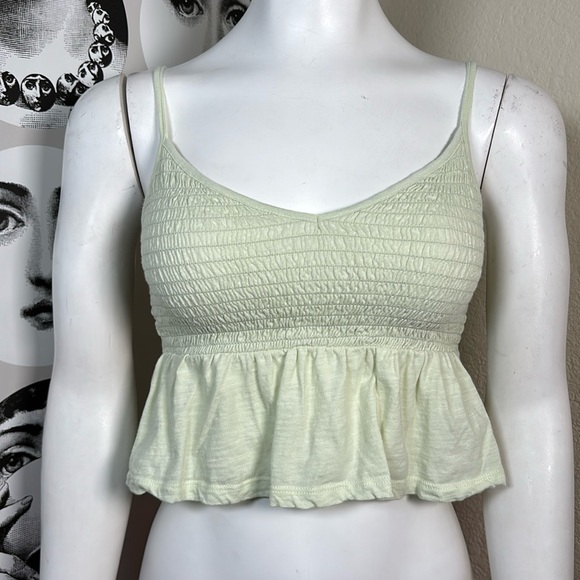 Me To We Light Green Cotton Ruched Cropped Tank Top, Sz S - Picture 2 of 10